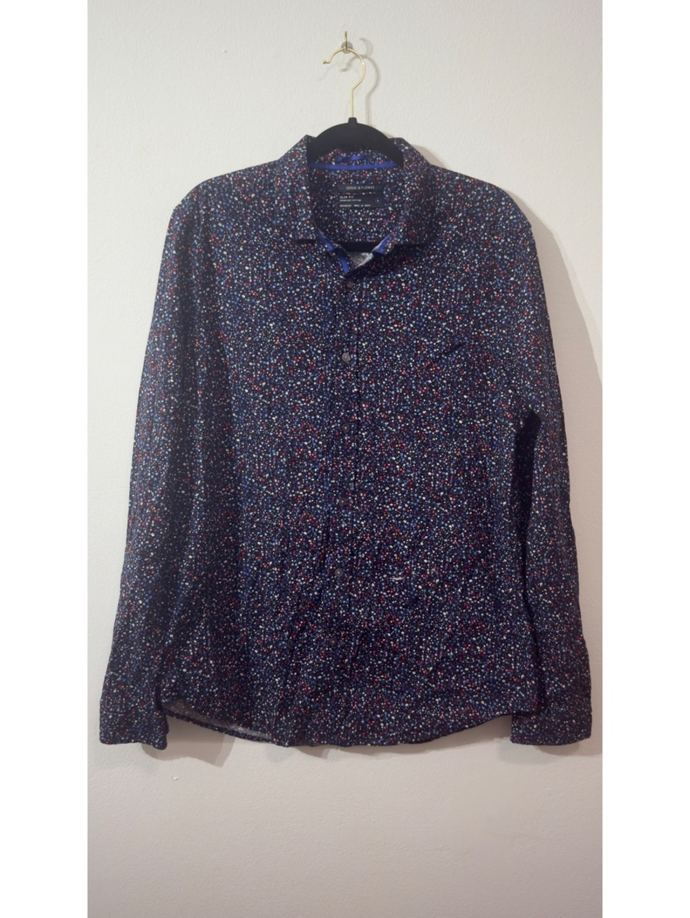 Denim & Flower Ricky Singh Button Down Shirt Men's Black Floral Long Sleeve